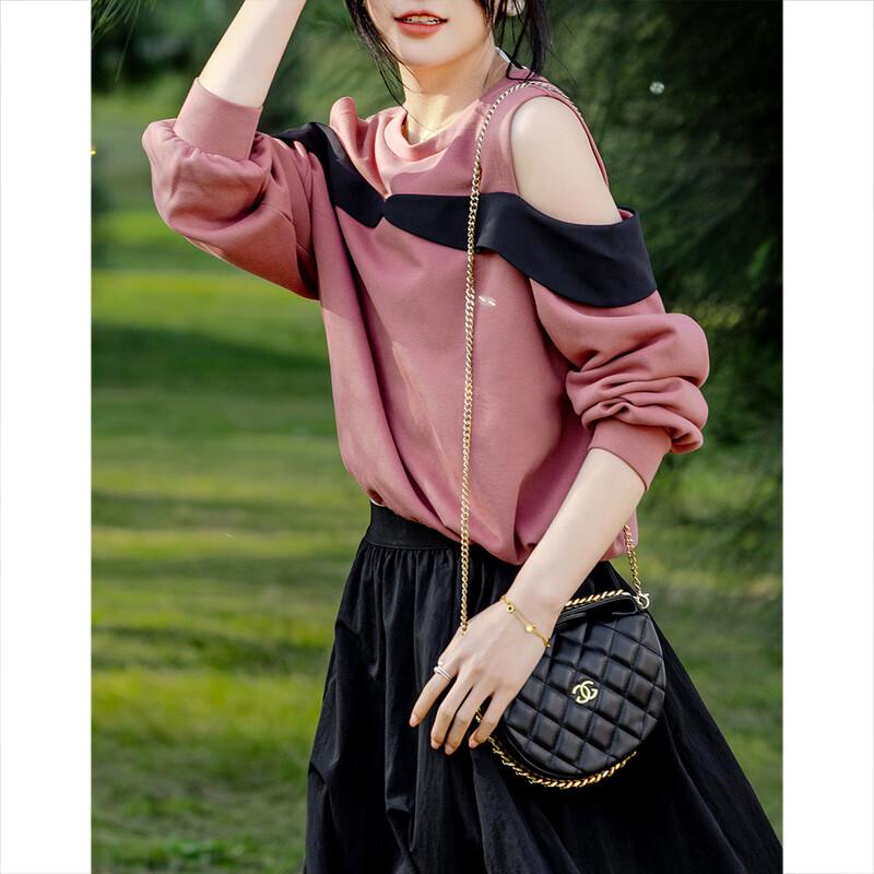 Demana Women's Ruffled Off-Shoulder Color Block Sweatshirt