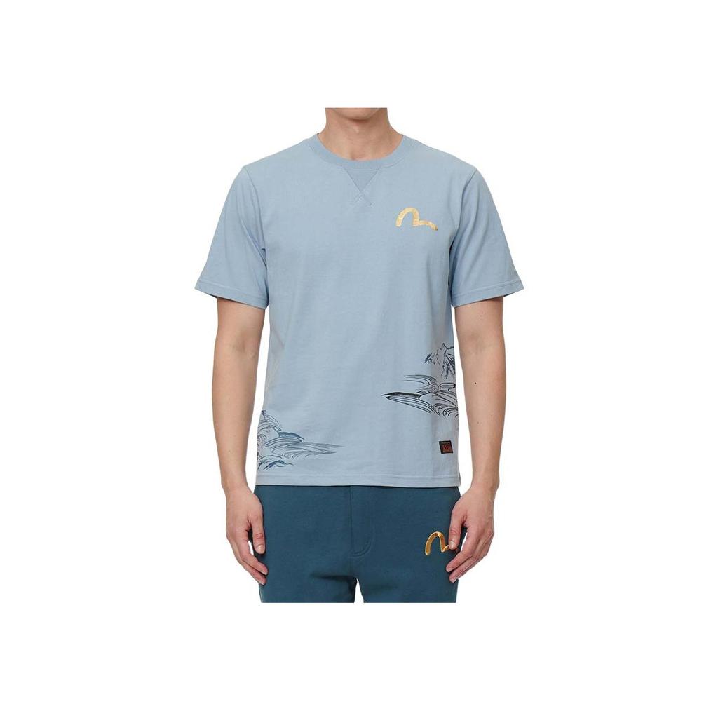 Evisu SS22 Shishi Dog Letter Print T-Shirt Men Tops Blue 2ESHTM2TS514XXCT