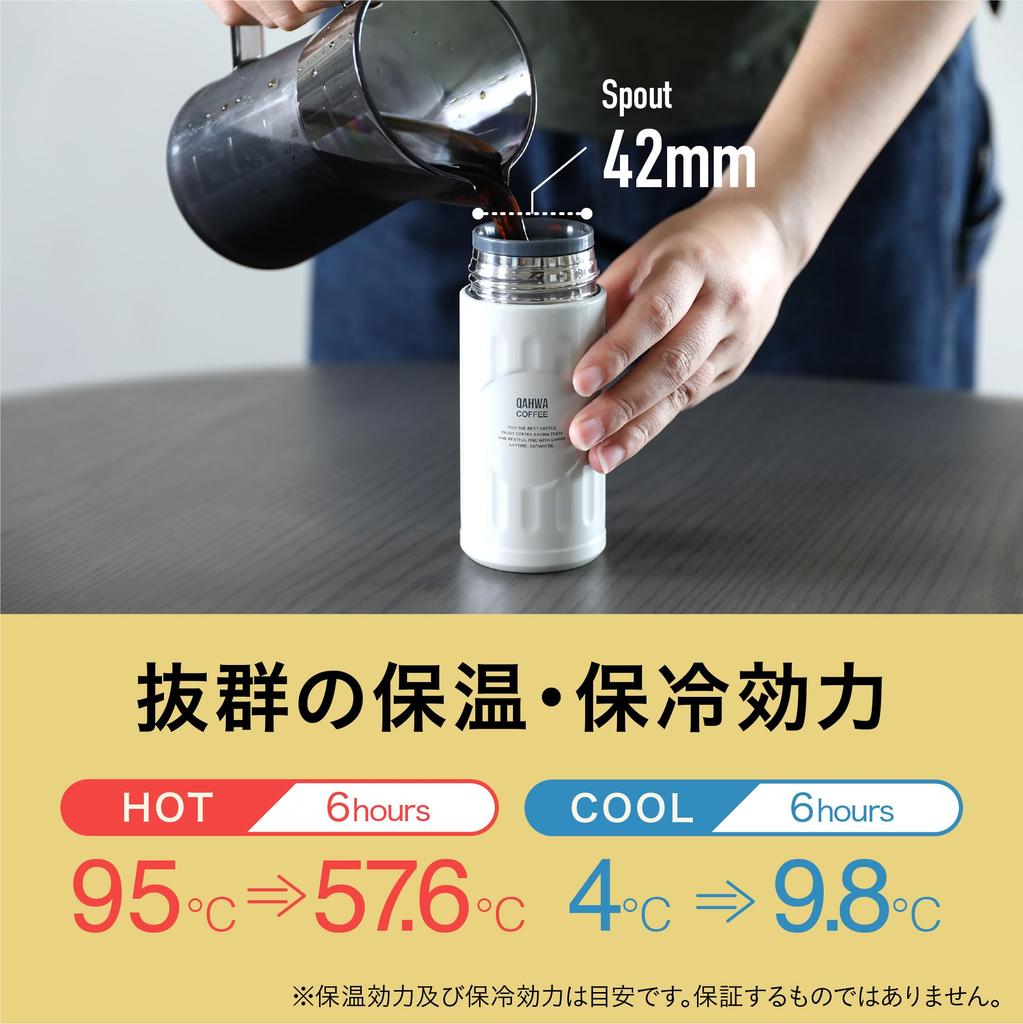 QAHWA Coffee Bottle 200ml Ivory Direct Drinking Vacuum Insulated Double Layer Teflon Coating On the Inside Enjoy the Taste and Aroma of Coffee QAHWA