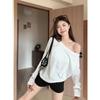 Spring Pure Desire One-word Shoulder Top Women's Loose Lazy Wind Long-sleeved Shirt Off-the-shoulder Versatile Bottoming Shirt