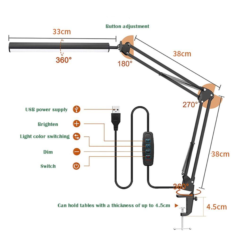 Lámpara de Escritorio Ajustable con 10 Niveles de Brillo Luz LED de Tira Ajustable 360° Trabajo de Escritorio