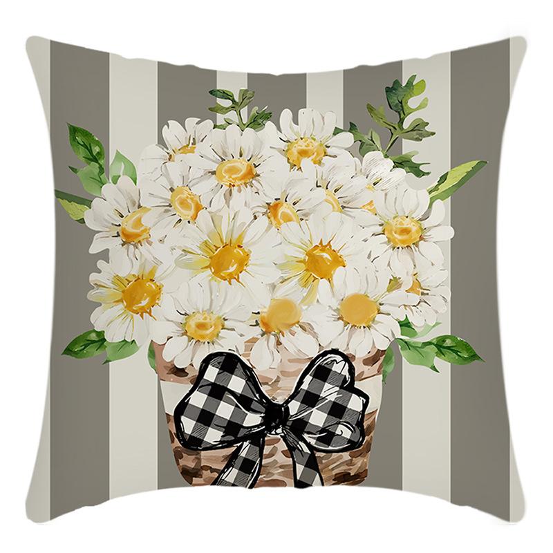 New Green Plant Letter Print Daisy Chrysanthemum Print Pillow Home Sofa Cushion Cover