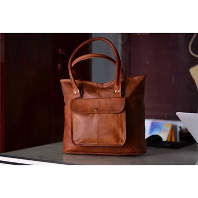 New Women Classic Goat Leather Brown Satchel Handmade Office Retro Purse