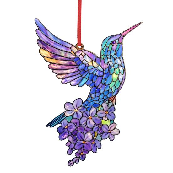 Acrylic Colorful Hummingbird Sun Catcher Hanging Pendant with Lanyard Easy To Install Bird Window Crafts Hanging Decor