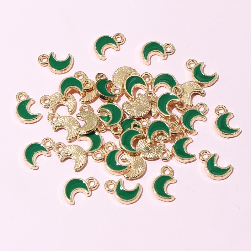 

100Pcs 8x5mm Enamel Small Moon Charms Pendants Multi Colors DIY Jewelry Making Accessories Findings зелёный