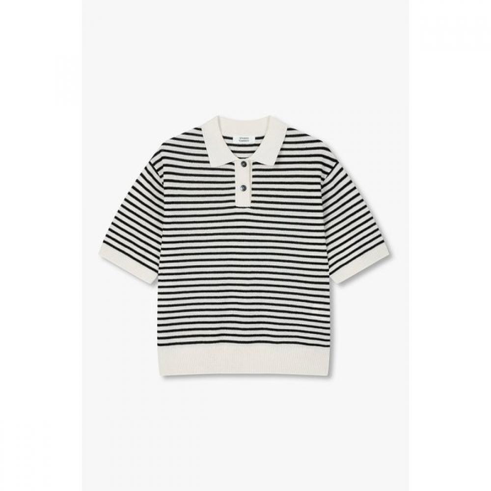 Studio Tomboy Striped Collar Pullover  9176352971 Ivory/OS