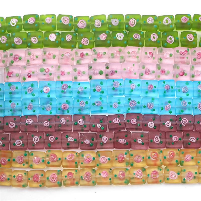 2 τμχ Ζωγραφισμένες στο χέρι παγωμένο χρωματιστό γυαλί τετράγωνες χάντρες για DIY κολιέ βραχιόλι σκουλαρίκια Αξεσουάρ χειροτεχνίας κοσμήματα