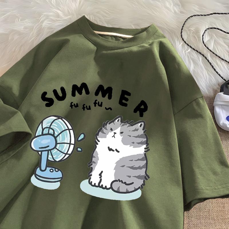 Funny Fan Cat Graphic T Shirts Women Men Cotton T-shirt Casual Summer Short Sleeve Tee Shirt Mens Designer Streetwear Oversized