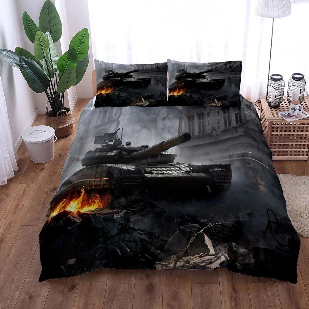 3D Militärpanzer Bettwäsche-Set King Queen Doppelbett Vollbett Einzelbett Größe Jungen Bettwäsche Set Modisches Design