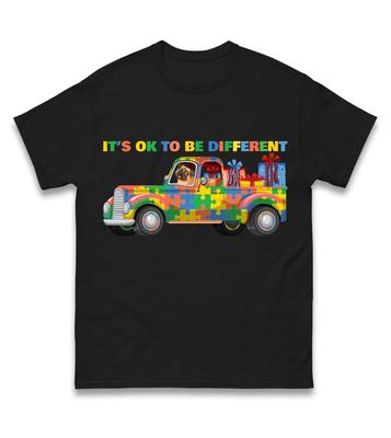It's OK To Be Different T Shirt,Autism Awareness Shirt,Colorful Puzzle Truck Top