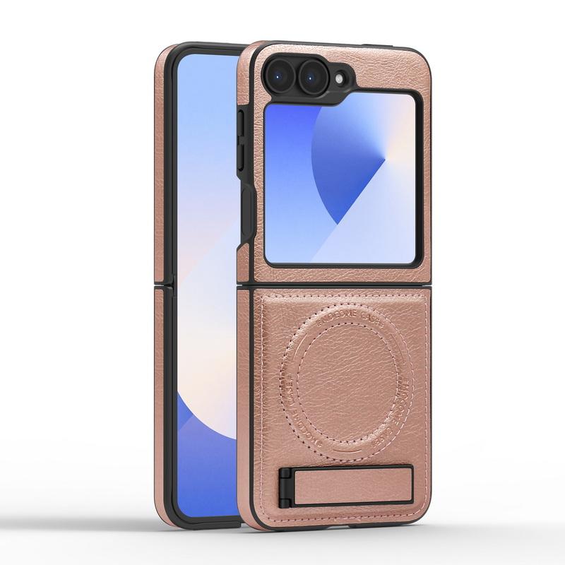 Capa Shell de Couro Empresarial com Carregamento Sem Fio 2 peças Para Samsung Galaxy Z Flip6 Flip5 Flip4 Flip3 Magnética À Prova de Choque Dobrável Suporte Capa de Telefone