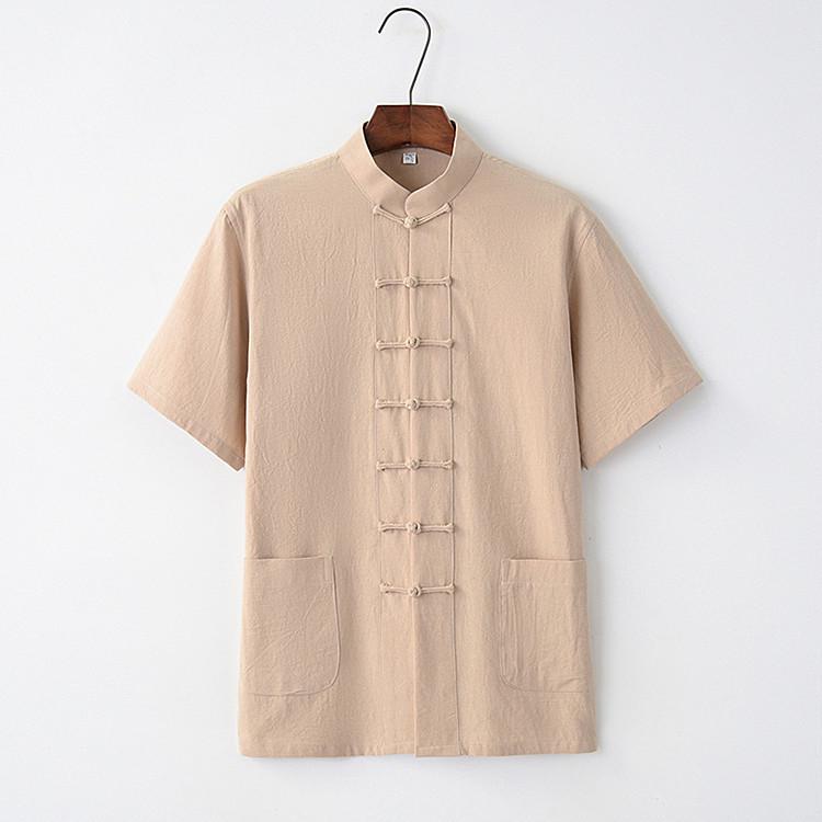 Men's Short-Sleeve Summer Chinese Tang Suit - Frog Button Style for Middle-Aged & Elderly
