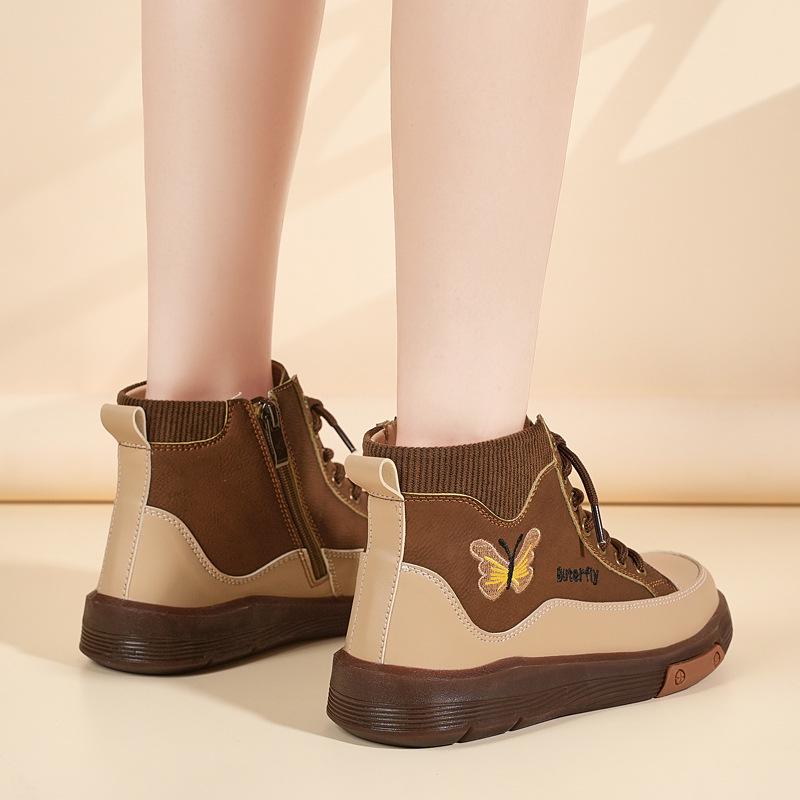 Women's Genuine Leather Short Boots with Plush Lining - Comfortable Sole Martin Boots for Autumn & Winter