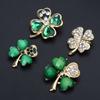 4 Pcs Four Leaf Clover Lapel Pin Rhinestones Brooch St. Patricks Day Accessories