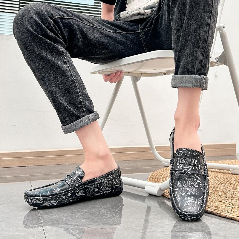 Men’s Moccasins Penny Loafer Driving Shoes Comfort Leather Flats Casual Slip On Plus Size Fashion Printing Shoes for Men
