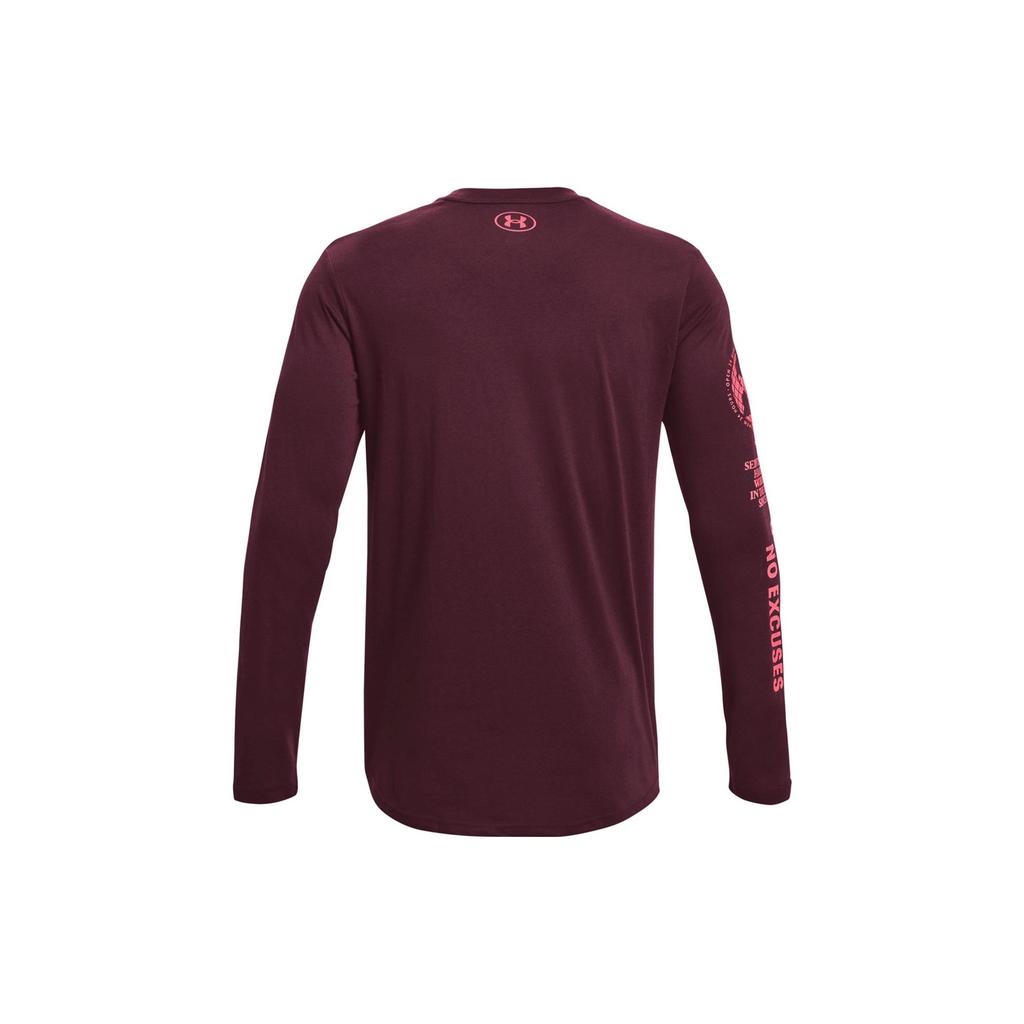 Under Armour FW22 Logo Print Round Neck T-Shirt Men Tops Burgundy 1373762-600