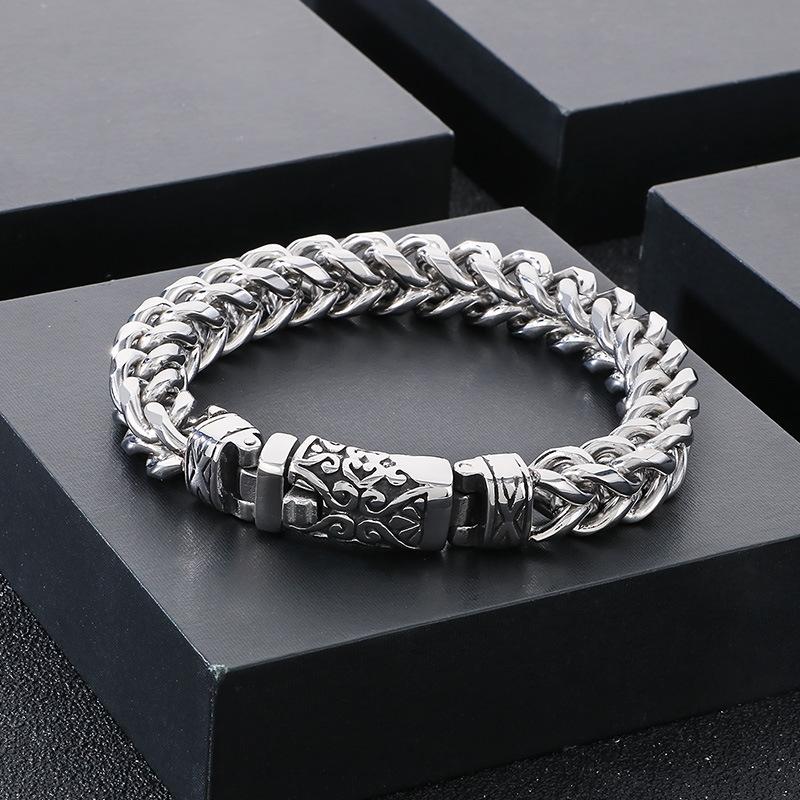 

Vintage Totem Buckle 8k Round Grinding Dragon Bone Chain Men s Bracelet 22CM
