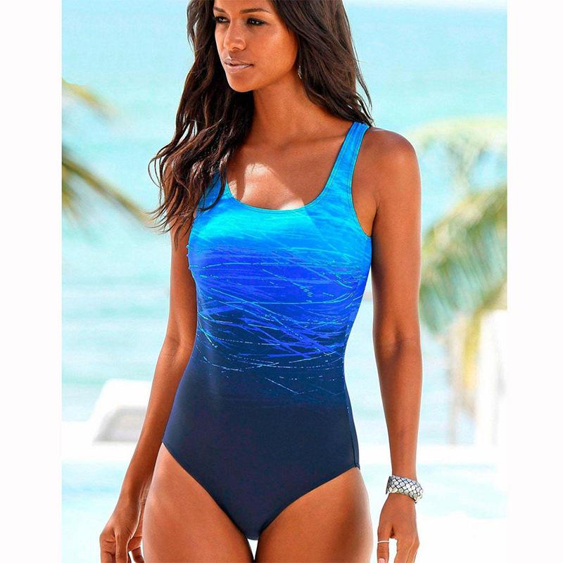 Tengwei Gradient Print Plus Size Sexy One-Piece Swimsuit for Women