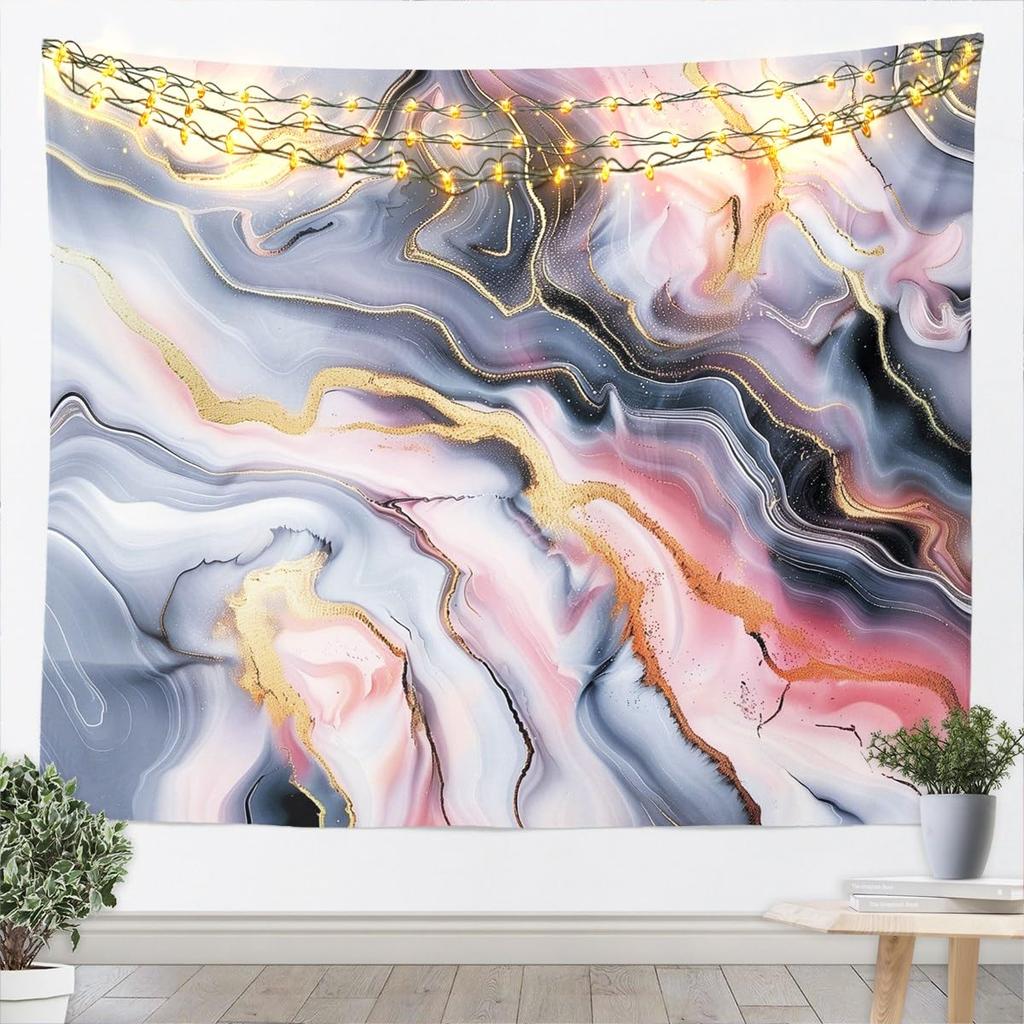 Blue Gold Marble Tapestry, Luxury Ocean Wave Wall Hanging with Golden Veins for Bedroom, Living Room & Aesthetic Home Decor