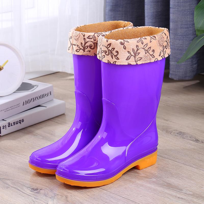 New Medium Tube Waterproof Rain Shoes Rain Boots Water Shoes Women's Fashion Adult Rubber Shoes Overshoes Velvet Water Boots Non-slip Work Summer