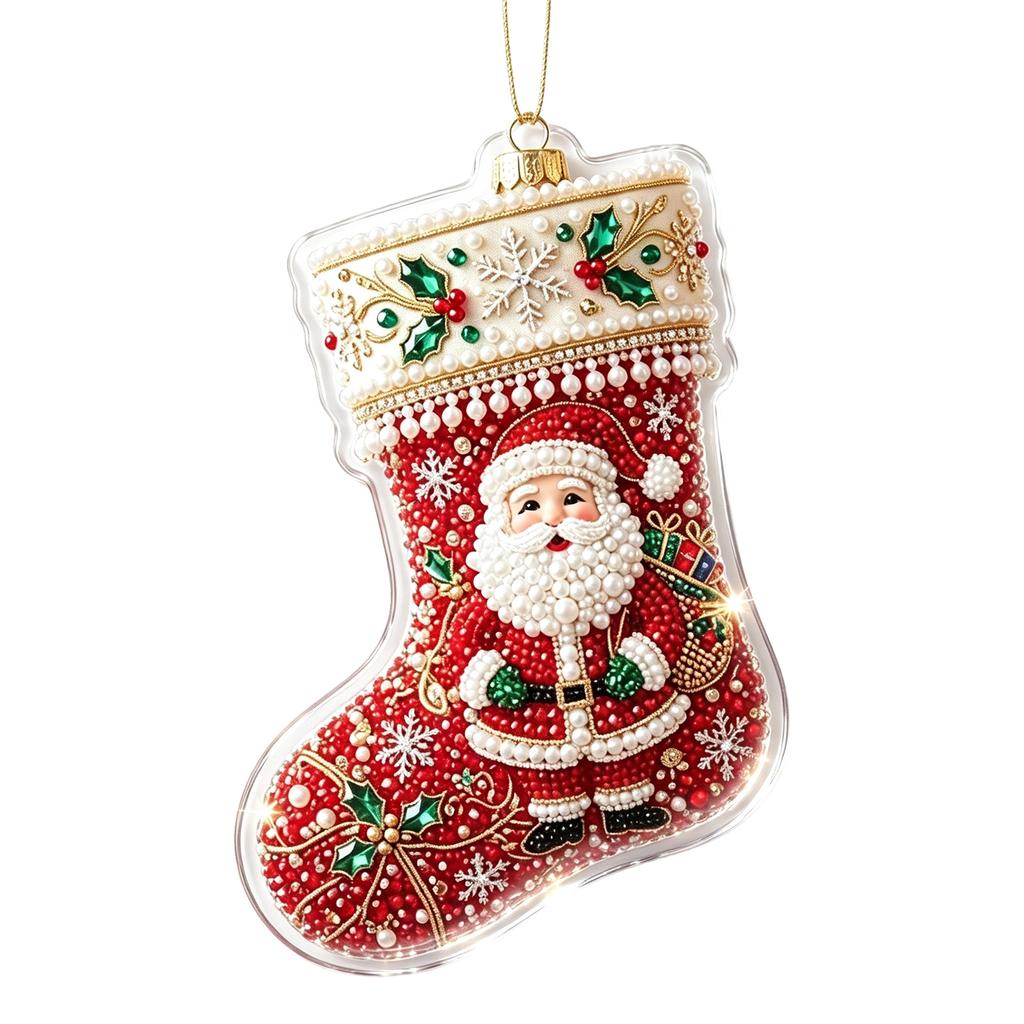 Christmas Stocking Ornament, Flat Hanging Decoration for Christmas Tree Wreath Mantel