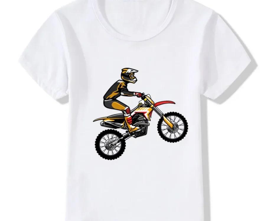 Kids Motocross Rider TShirt Funny Summer Fashion Streetwear Toddler Baby Girls Clothing Childrens Tops Polyester Fabric