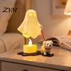 3D Printed Home Decor Halloween Ghost Walking Dog Figurine, Cute Spooky Statue with Modern Bedroom Shelf LED Candle, Tabletop Ornament for Holiday