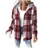 Women S Loose Fit Hooded Long Sleeve Plaid Plush Polyester Coat For Autumn Winter