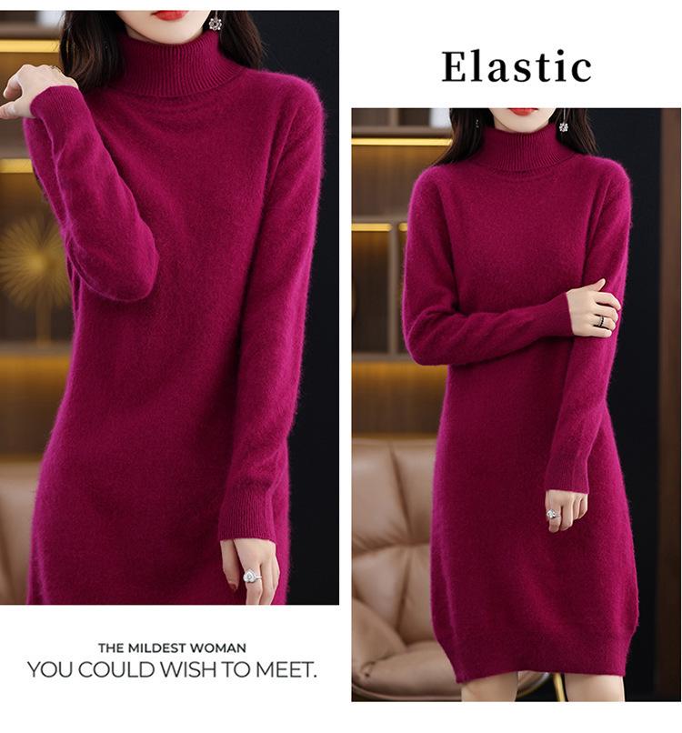 Women's Mink Velvet High Neck Knit Dress