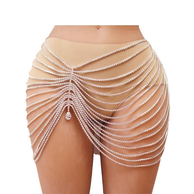Europe and America Cross Border New Tassel Pendant Waist Chain Dance Dress Sexy Nightclub Super Shiny Crystal Body Chains