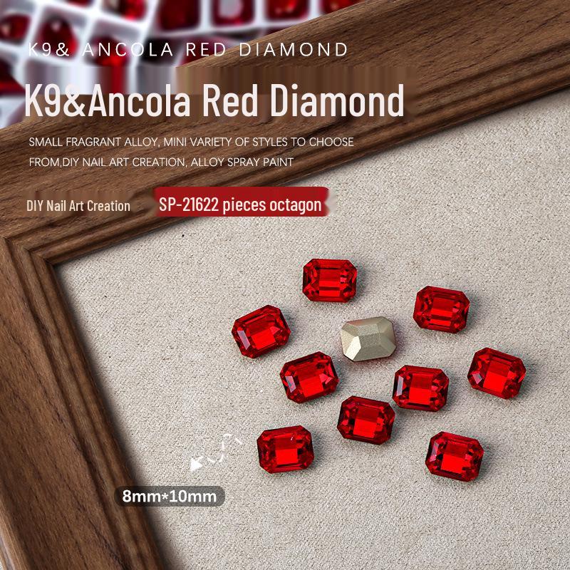 Ankara Red Heart & Geometric Rhinestones Nail Art Decorations, 2 Pieces