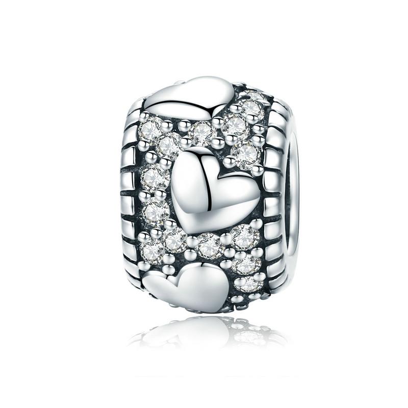 BAMOER 925 Silver Mother & Daughter Bead Affinity Heart Charm for Women Bracelet Bangle DIY Mother's Day Gift BSC687
