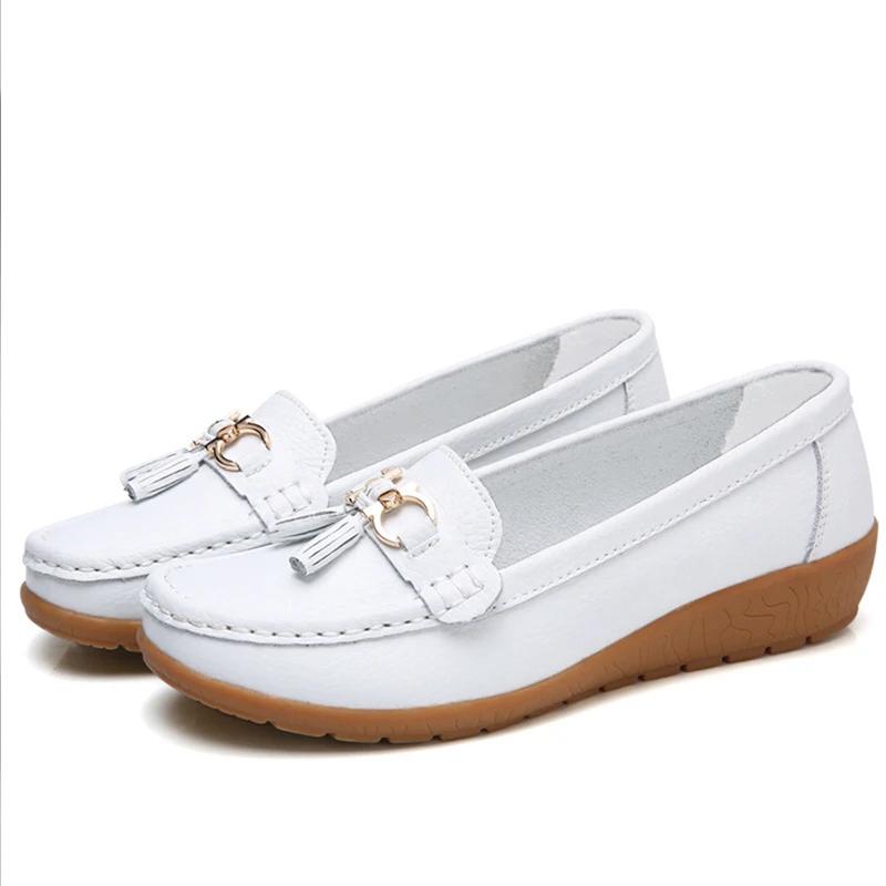 Fashion Women Shoes Nurse Loafers Shoes Classics Flats Zapatos Mujer Comfortable Flat Shoes Women White Casual Leather Women's Footwear