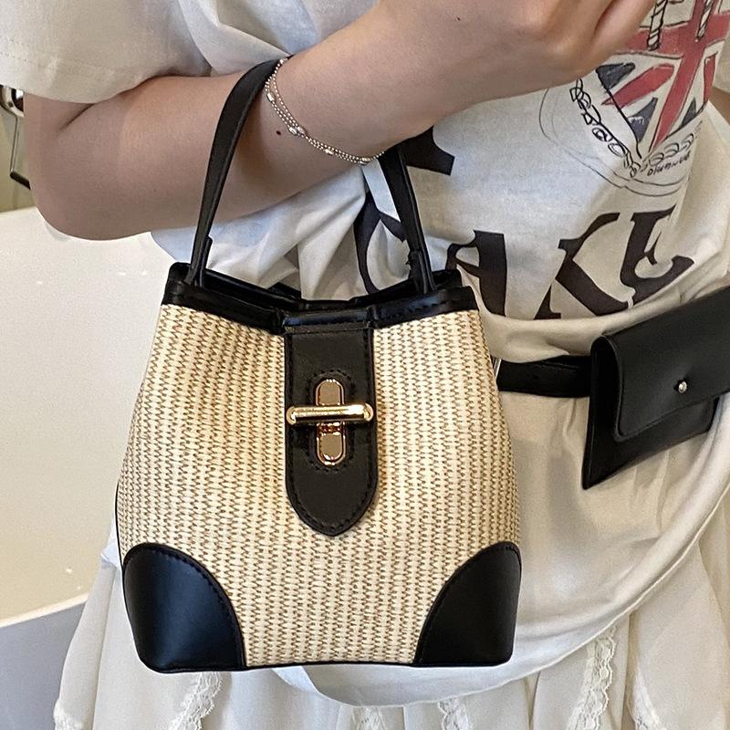 Summer contrasting color small bag women's 2025 new foreign style fashion messenger bag high value casual shoulder bucket bag