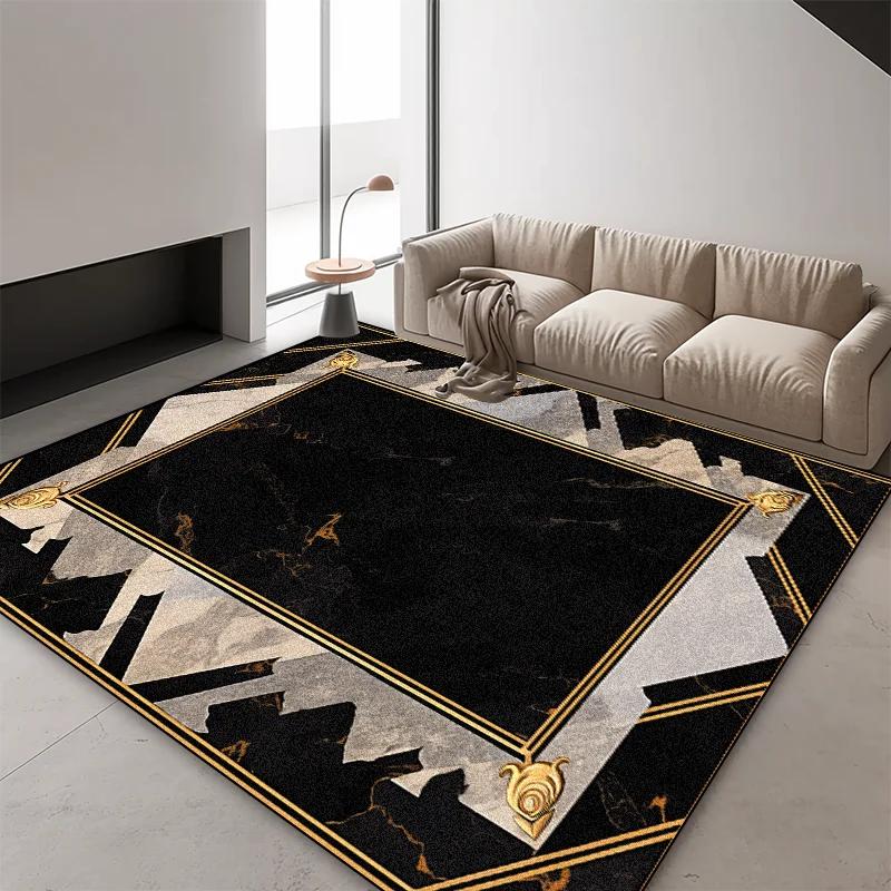 Europäischer Luxus Schwarz Gold Marmor Teppich Wohnzimmer Heimdekoration Tradition Rutschfeste Teppiche Schlafzimmer Garderobe Eingangstürmatte
