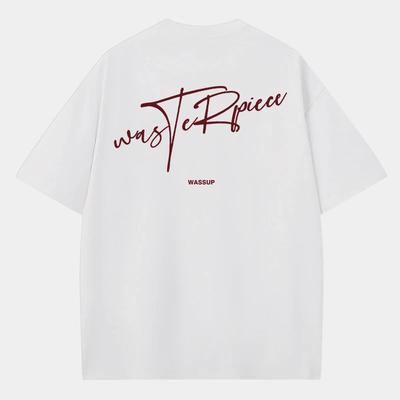 Summer Men's Retro Heavyweight New T-shirt, Loose 100% Pure Cotton Letter Print Casual Short-sleeved Wear