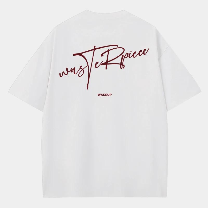 Summer Men's Retro Heavyweight New T-shirt, Loose 100% Pure Cotton Letter Print Casual Short-sleeved Wear