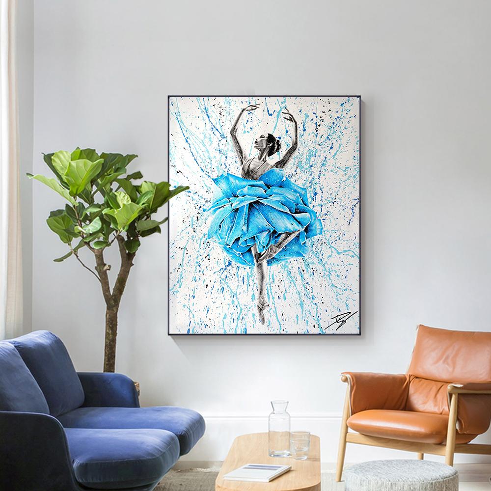 Original Elegant Women Dance Canvas Painting Wall Pictures For Living Room Modern Red Rose Flower Poster Wall Art Home Decor