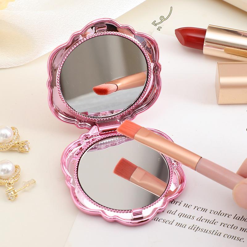 Rose-flowered Small Mirror, Student Portable Folding Mirror, Travel Pocket Mirror, Electroplated Flip Cover Makeup Mirror