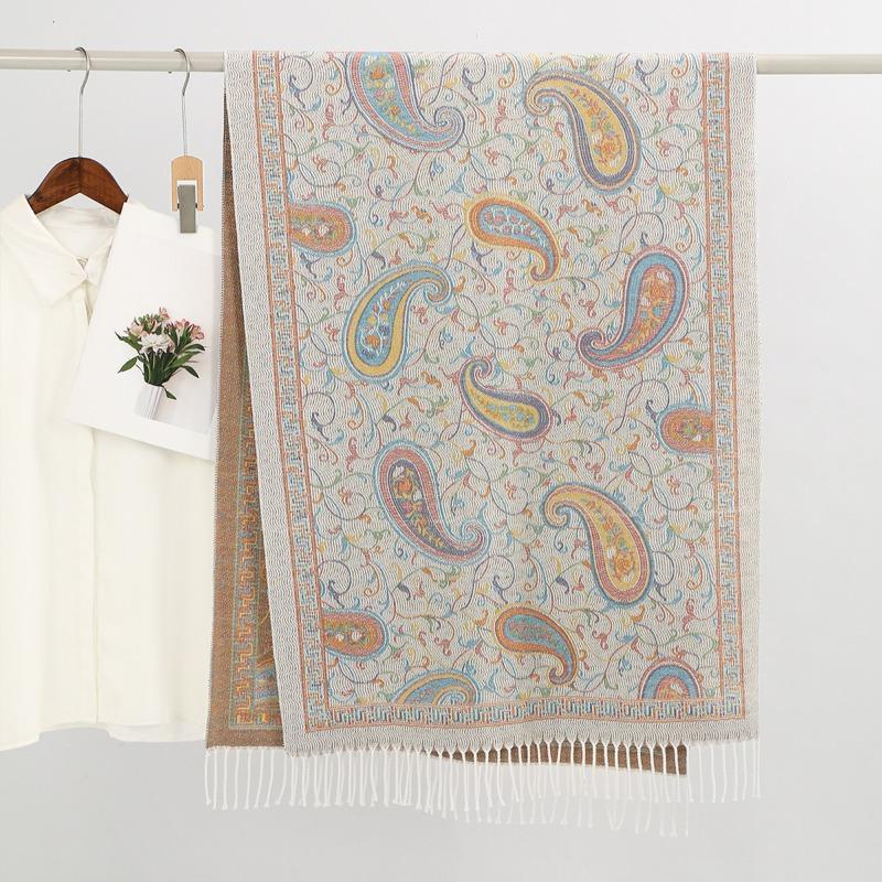 Premium Core-spun Yarn, Cashew Nut Cashmere Versatile Scarf, Fashionable Autumn and Winter Thickened Warm Outer Shawl