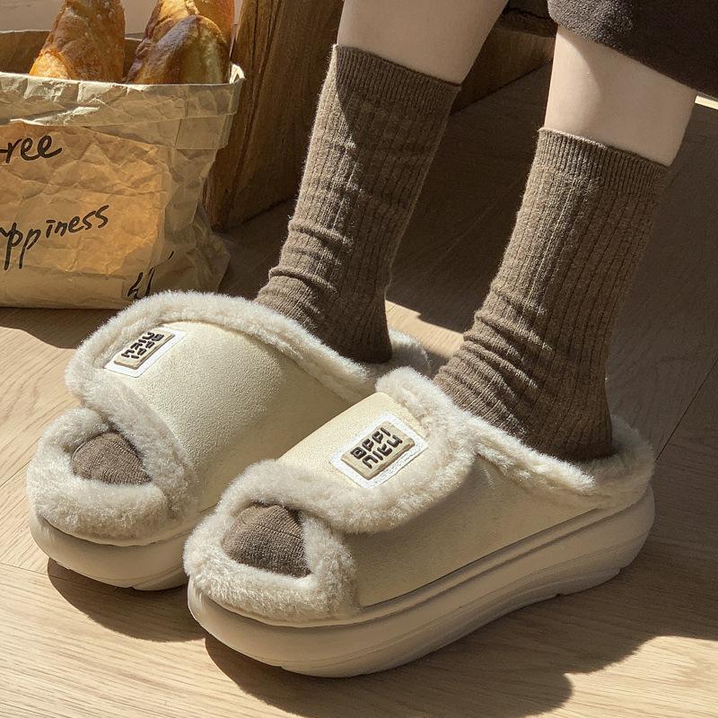 

New versatile Velcro cotton slippers winter home velvet warm comfortable thick bottom non-slip heightening cotton slippers 38-39 світлого кольору хакі