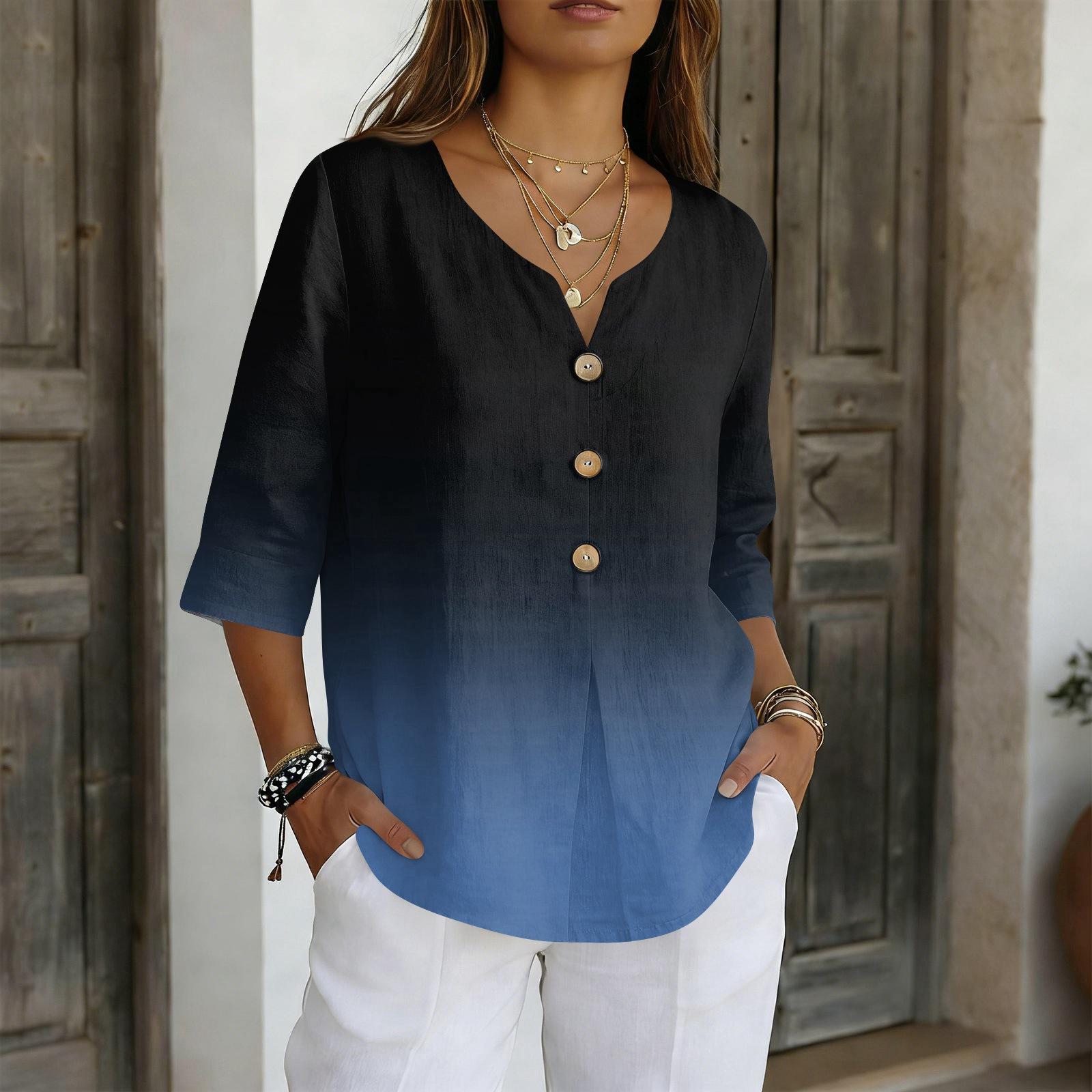 

Женские рубашки Нарядные повседневные футболки Рукав 3/4 Туники Базовые футболки Пуловер Рабочие блузки M