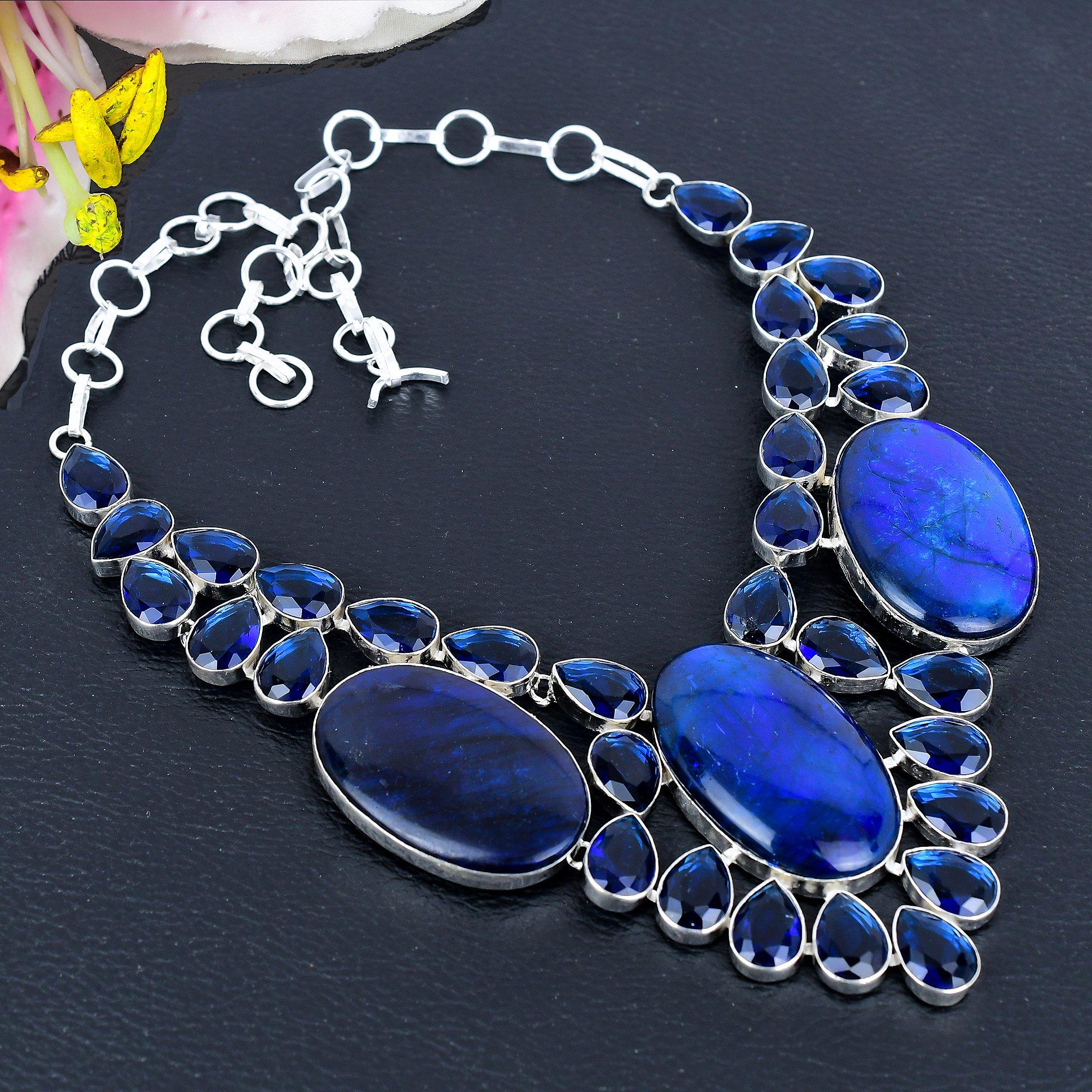 

Blue Labradorite, Blue Topaz 925 Sterling Silver Jewelry Necklace 18 KG-1849