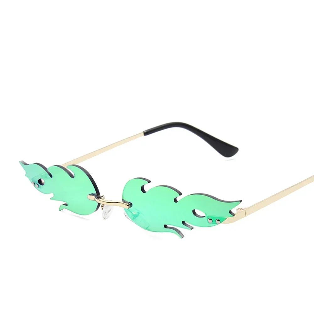 Luxury Fire Flame Sunglasses Women Vintage Rimless Wave Metal Shades UV400 Mirror Eyewear Fashion Sun Glasses