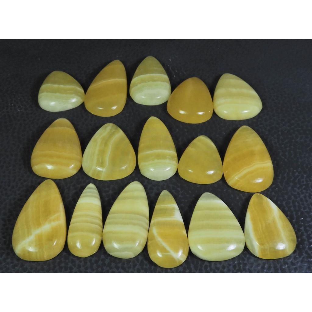 356Cts. Natural Yellow Lace Agate Pear Cabochon Loose Gemstone 16Pcs Lot C-231