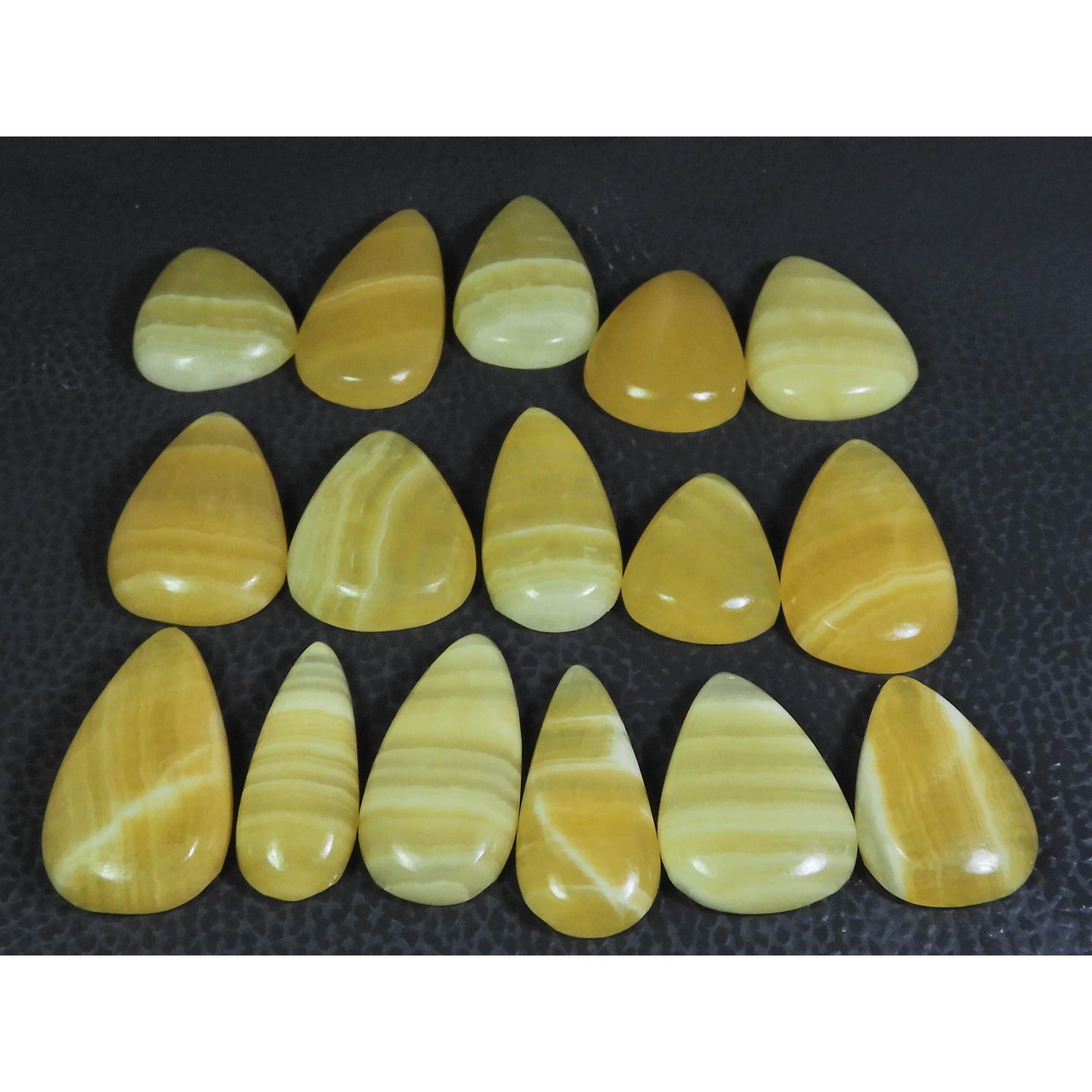 

356Cts. Natural Yellow Lace Agate Pear Cabochon Loose Gemstone 16Pcs Lot C-231