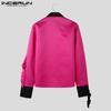 INCERUN Men Lapel Neck Long Sleeve Satin Shirts Solid Color Bandage Hollow Front Cross Tops