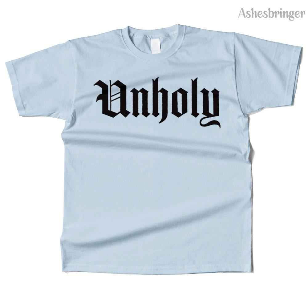 Mens Cotton Unholy Champion Graphic High Quality T Shirt Street Casual Style Tee for Men and Women