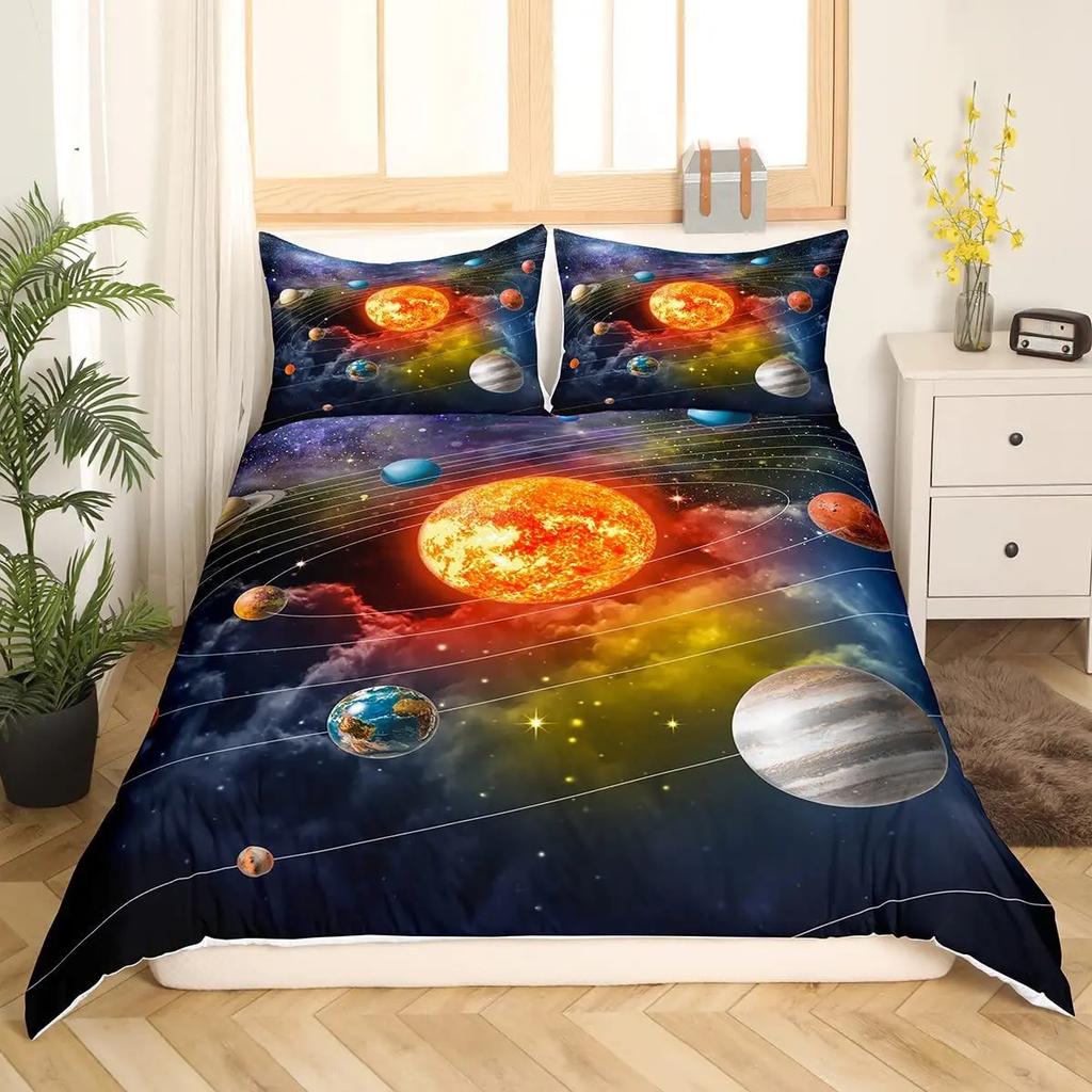 Solar System Duvet Covers Set For Kids Outer Space Galaxy Bedding Set Universe Planets Comforter Cover Astronomy Quilt Covers