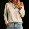 Women's Casual Long Sleeve Loose Fit T-Shirt with Asymmetrical Neckline Color